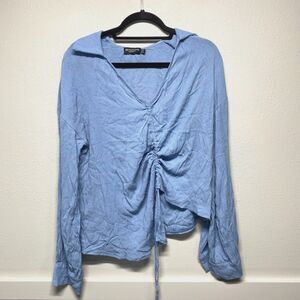 NWT PLT Pretty Little Thing Maternity Blue V Neck Rouched Blouse Size 12